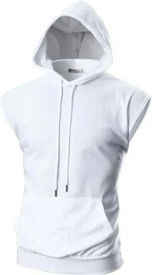 Ohoo Men's Workout Hooded Tank Tops Muscle Cut Off Sleeveless Gym Hoodies