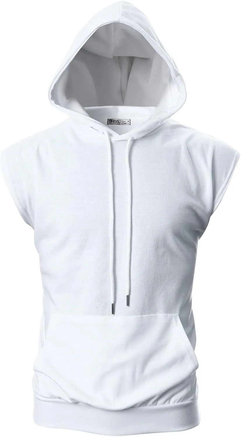 Ohoo Men's Workout Hooded Tank Tops Muscle Cut Off Sleeveless Gym Hoodies