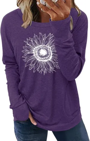 ONLYSHE Womens Crewneck Sweatshirt Casual Loose Fitting Tops Long Sleeve T Shirt