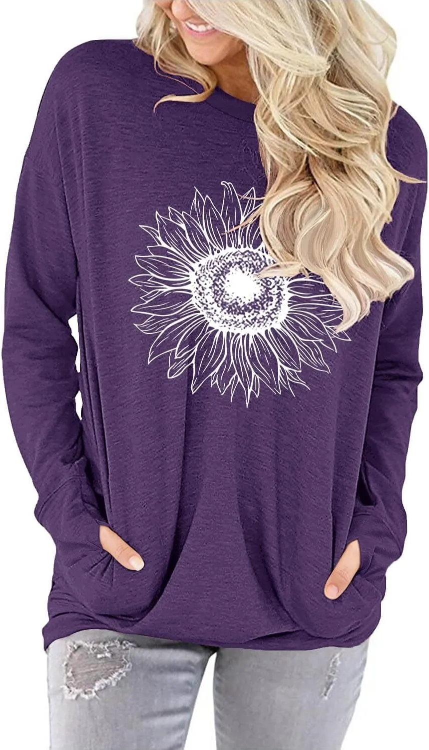 ONLYSHE Womens Crewneck Sweatshirt Casual Loose Fitting Tops Long Sleeve T Shirt