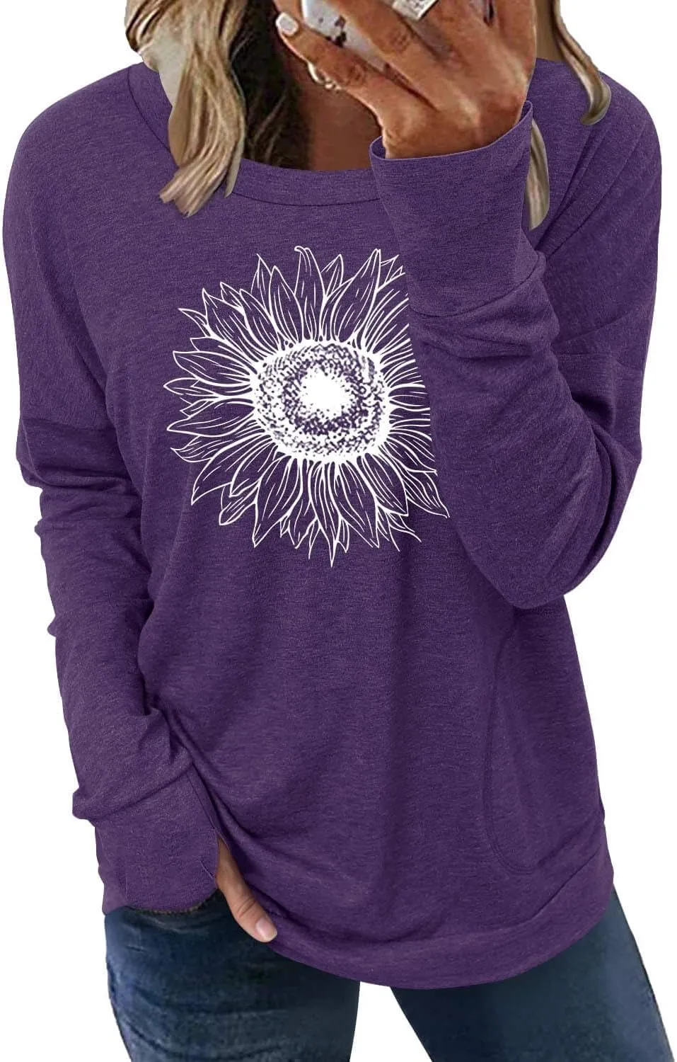 ONLYSHE Womens Crewneck Sweatshirt Casual Loose Fitting Tops Long Sleeve T Shirt