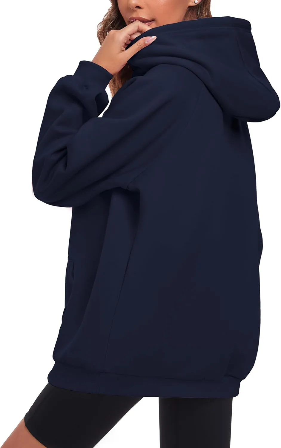 Oversize Hoodies Women Fleece Crewneck Sweatshirt Casual Long Sleeve Pullover Tops with Pockets