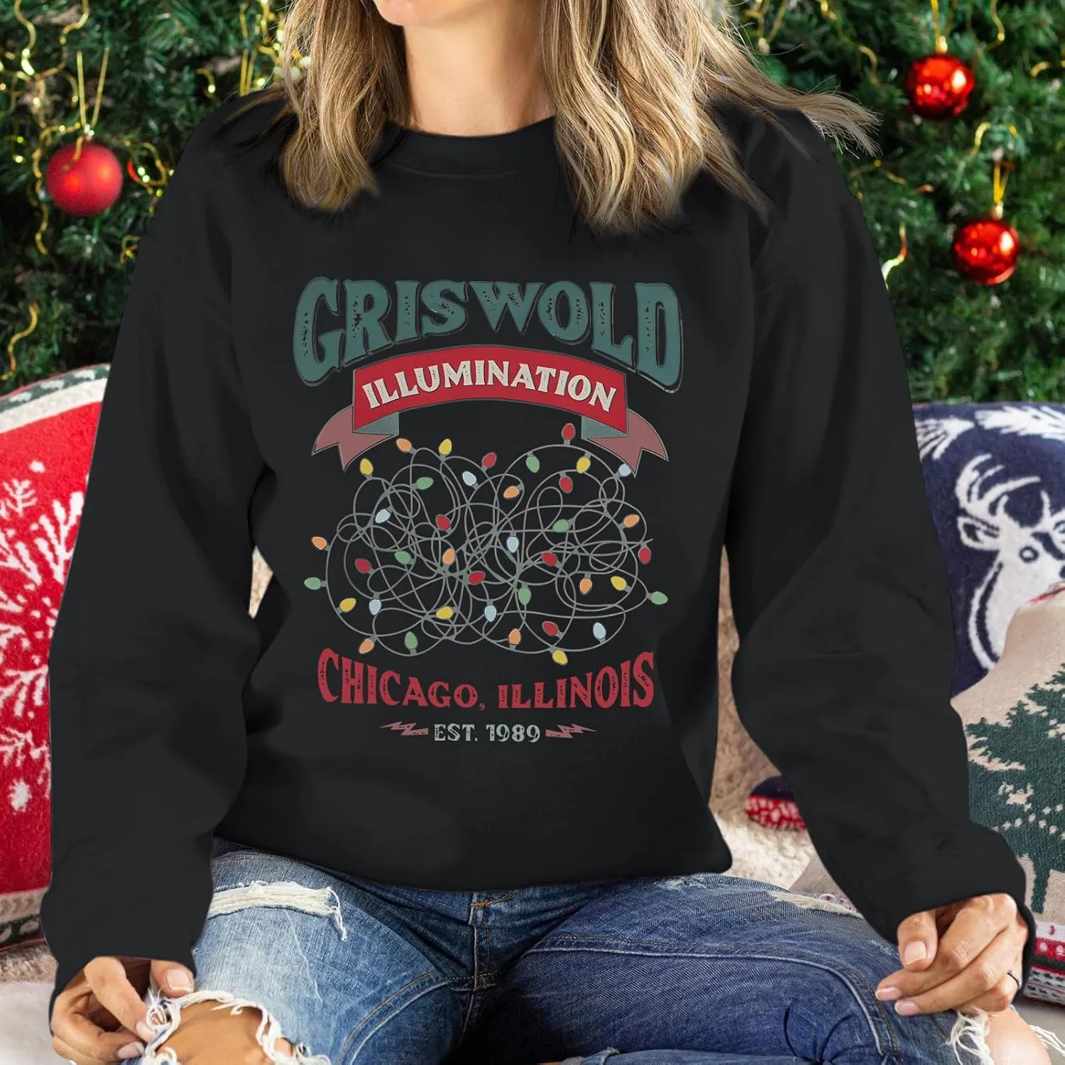 Oversized Christmas Graphic Sweatshirts for Women Funny Christmas Vacation Sweatshirt Xmas Crewneck Pullover Tops