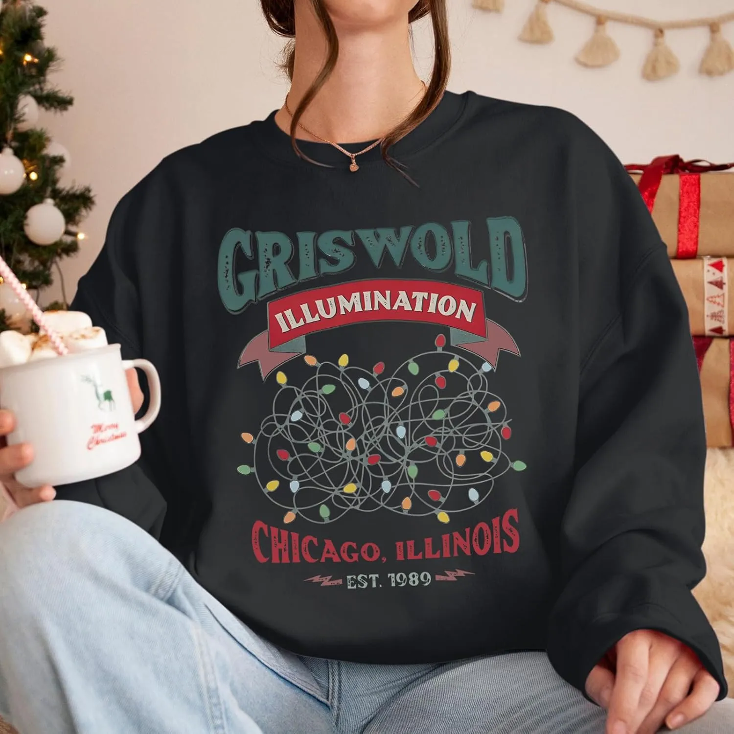 Oversized Christmas Graphic Sweatshirts for Women Funny Christmas Vacation Sweatshirt Xmas Crewneck Pullover Tops