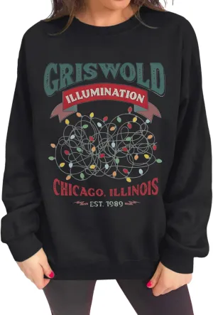 Oversized Christmas Graphic Sweatshirts for Women Funny Christmas Vacation Sweatshirt Xmas Crewneck Pullover Tops
