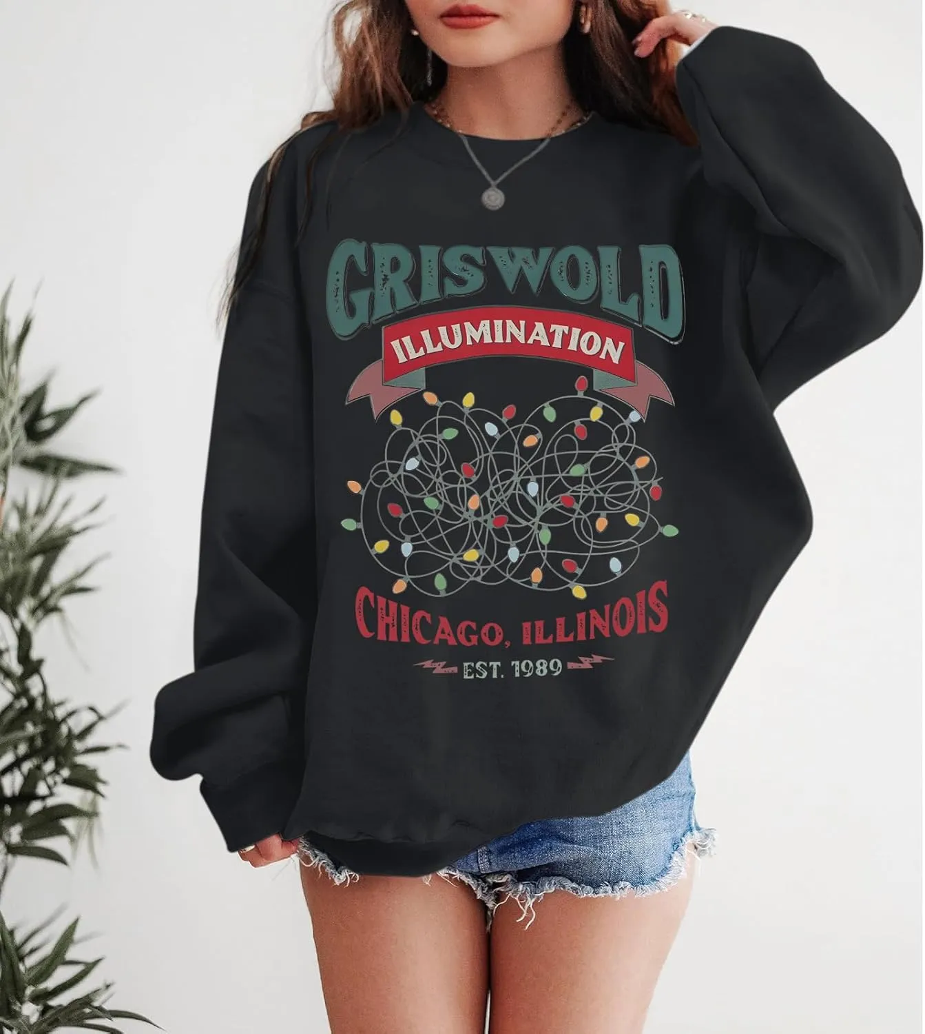 Oversized Christmas Graphic Sweatshirts for Women Funny Christmas Vacation Sweatshirt Xmas Crewneck Pullover Tops