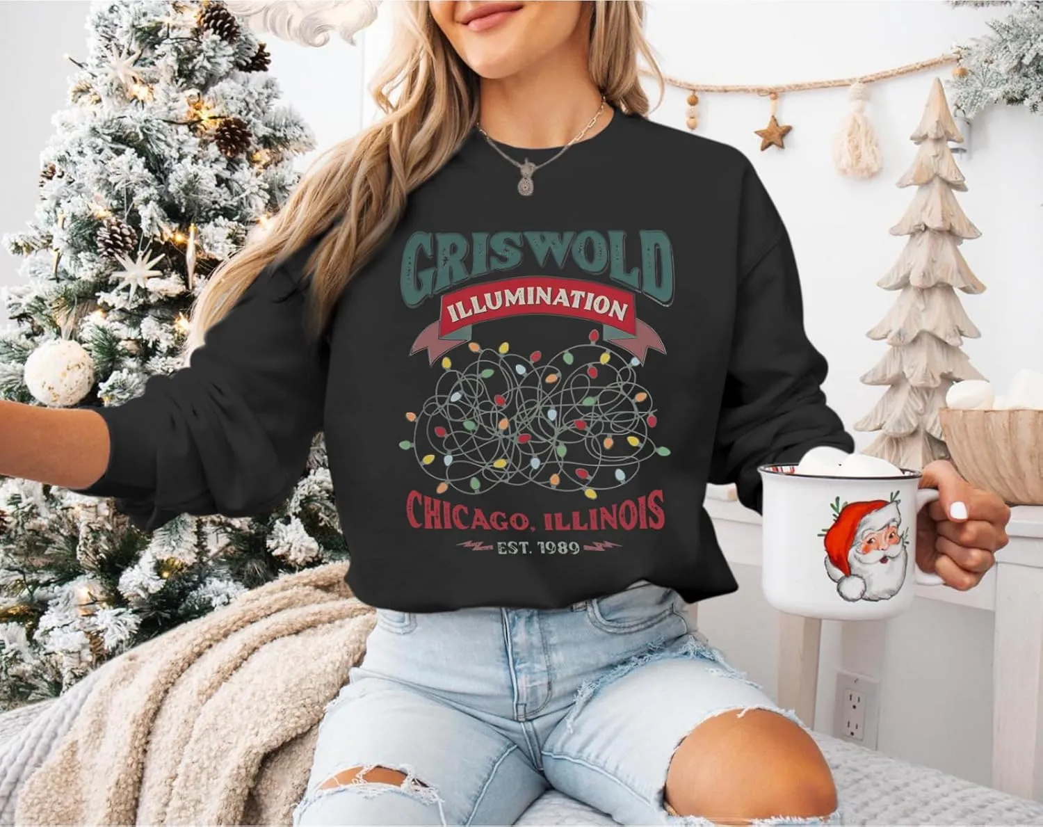 Oversized Christmas Graphic Sweatshirts for Women Funny Christmas Vacation Sweatshirt Xmas Crewneck Pullover Tops