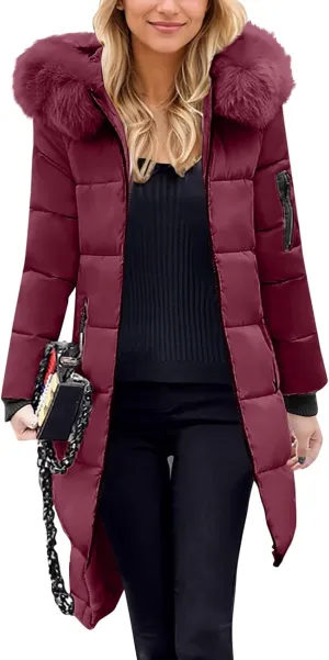 Oversized Faux Fur Hood Jackets for Women 2024 Winter Warm Parka Coats Long Quilted Jacket Thick Jacket Outerwear