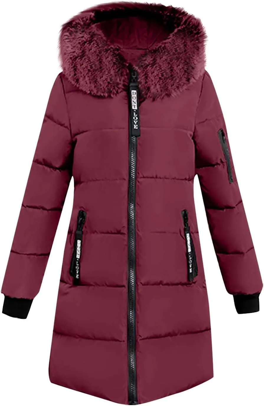 Oversized Faux Fur Hood Jackets for Women 2024 Winter Warm Parka Coats Long Quilted Jacket Thick Jacket Outerwear