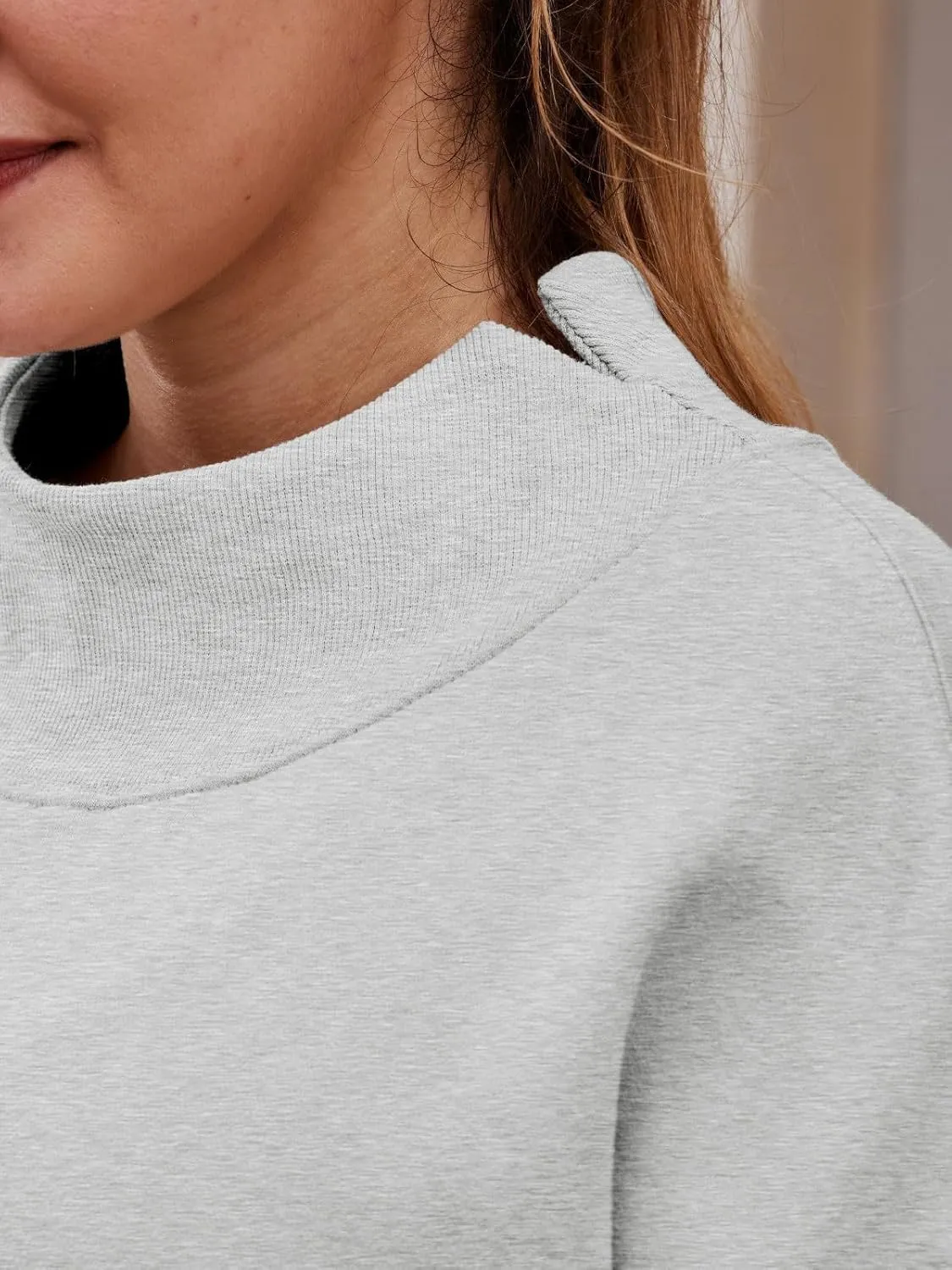 Oversized Mock Neck Turtleneck Sweatshirt Women Mockneck Crewneck Pullover Long Sleeve Hoodies Tops