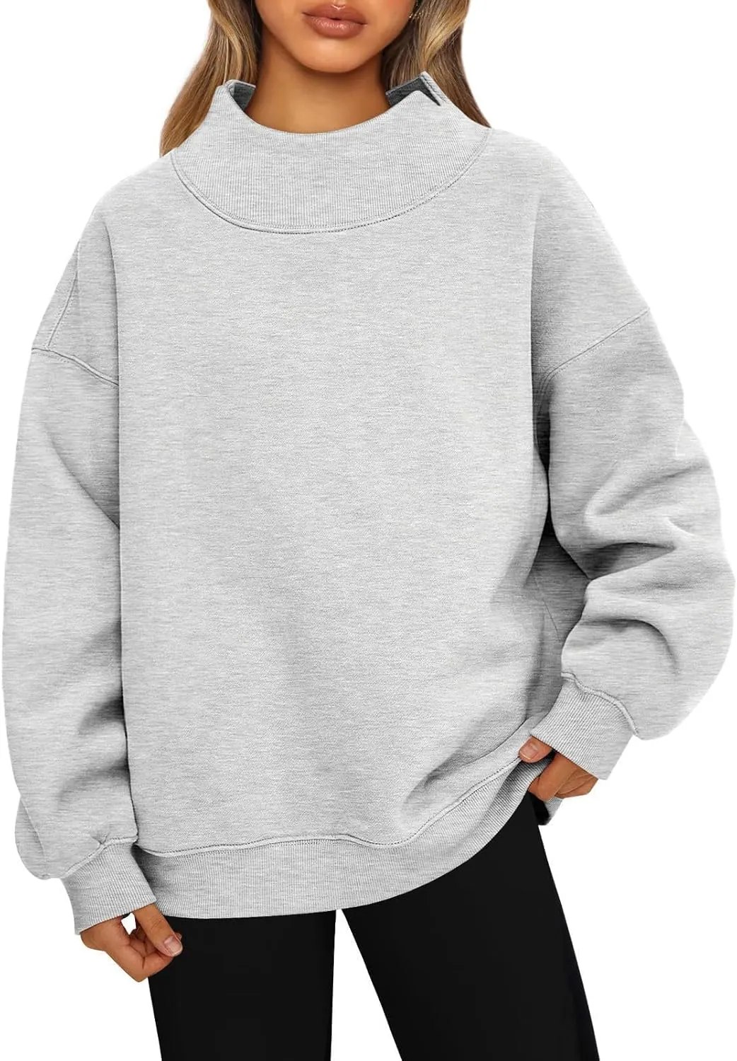 Oversized Mock Neck Turtleneck Sweatshirt Women Mockneck Crewneck Pullover Long Sleeve Hoodies Tops