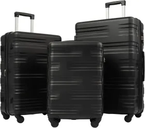 Overstock Hardshell Luggage Sets 3 Pcs Spinner Suitcase with TSA Lock Lightweight 20''24''28' Black