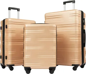 Overstock Hardshell Luggage Sets 3 Pcs Spinner Suitcase with TSA Lock Lightweight 20''24''28' Gold