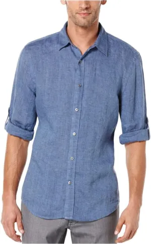 Perry Ellis Men's Roll Sleeve 100% Linen Button-Down Shirt (Size X-Small - 5X Big & Tall)