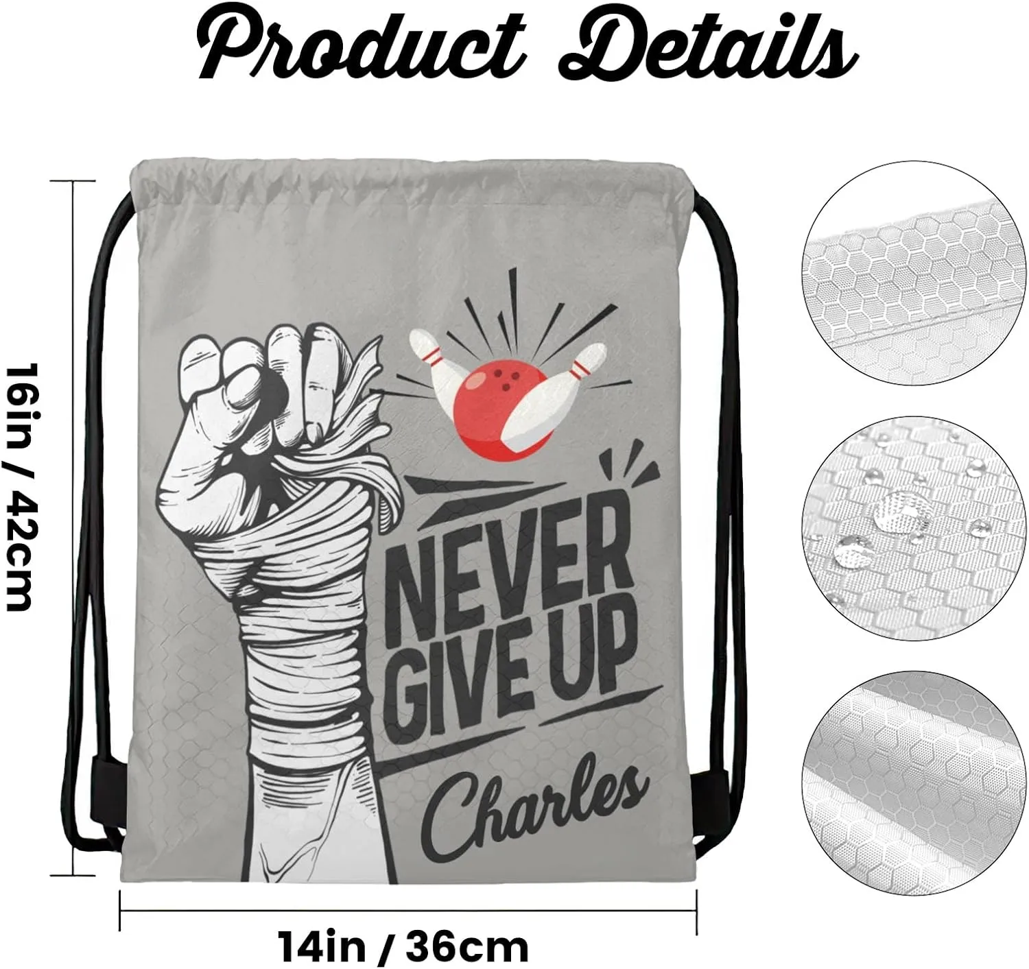 Personalized Drawstring Backpack Custom Name Bowling Ball Hit Multifunctional Bag for Adult Daily Use Festival Gifts
