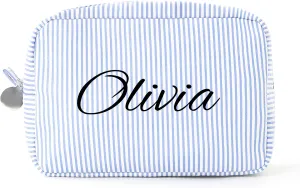 Personalized Makeup Bag Custom Embroidery Premium Travel Toiletry Bag for Women Durable Cosmetic Pouch for Daily Use, Gym, Travel (Blue)