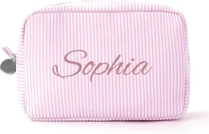 Personalized Makeup Bag Custom Embroidery Premium Travel Toiletry Bag for Women Durable Cosmetic Pouch for Daily Use, Gym, Travel (Pink)