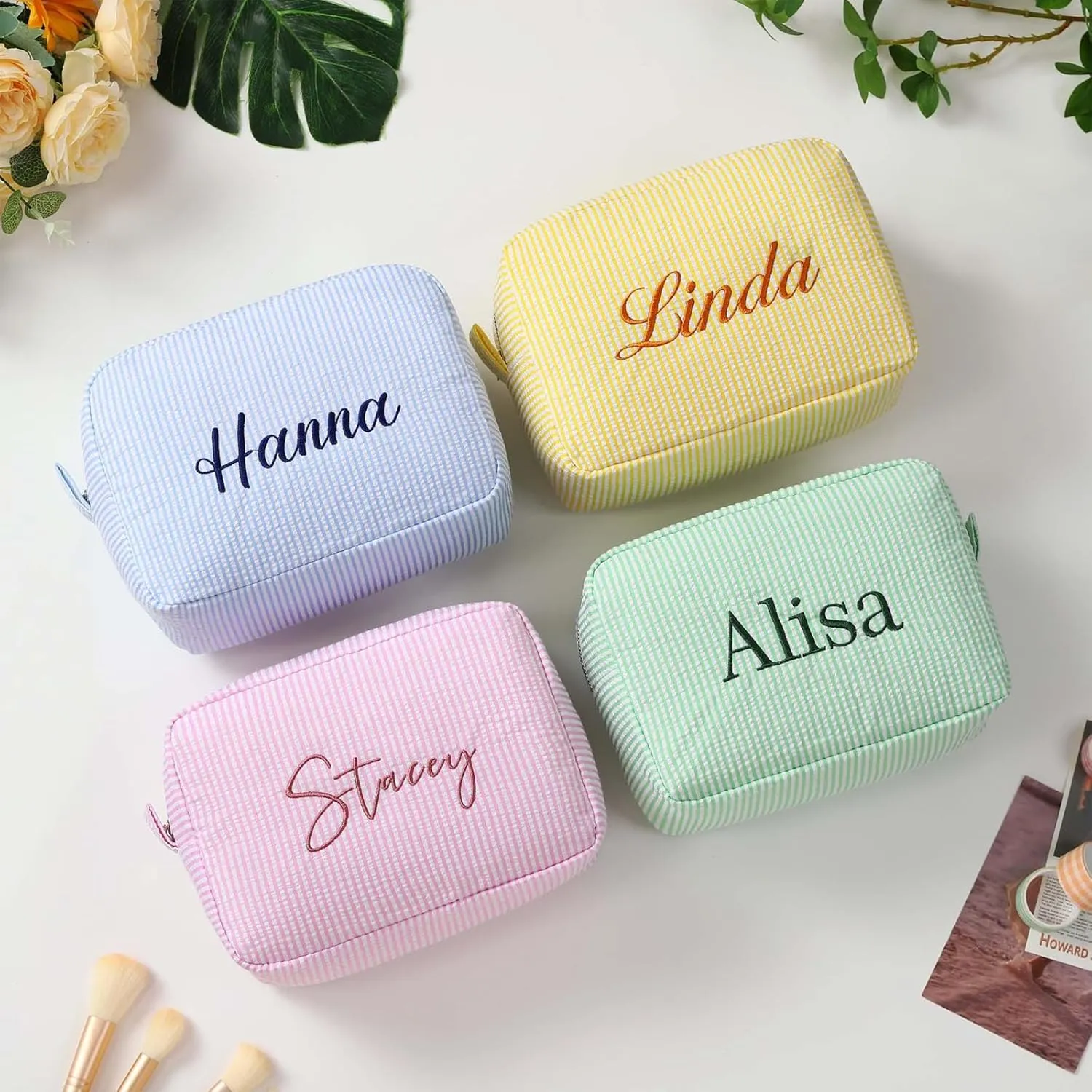 Personalized Makeup Bag Custom Embroidery Premium Travel Toiletry Bag for Women Durable Cosmetic Pouch for Daily Use, Gym, Travel (Yellow)