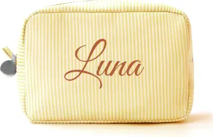 Personalized Makeup Bag Custom Embroidery Premium Travel Toiletry Bag for Women Durable Cosmetic Pouch for Daily Use, Gym, Travel (Yellow)