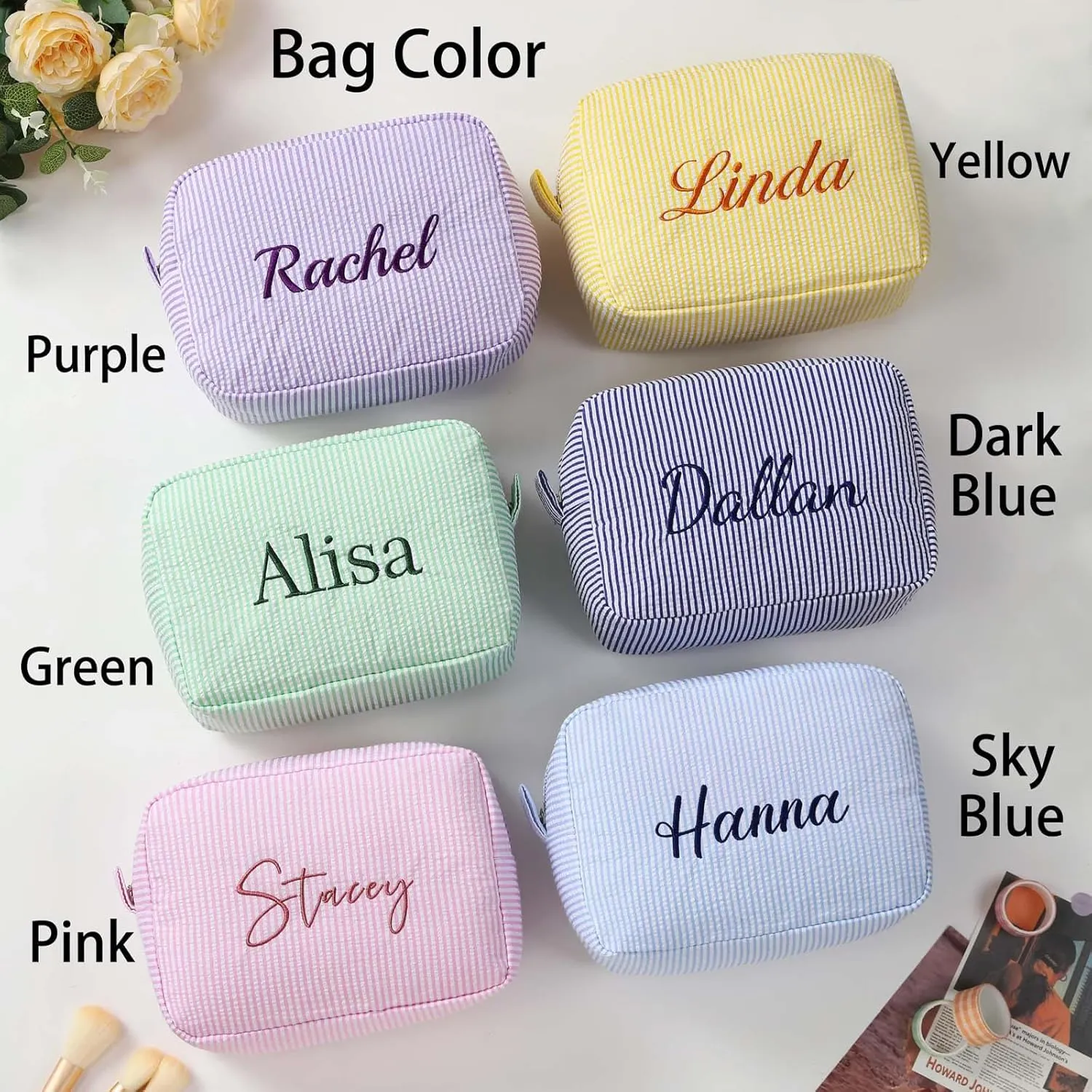 Personalized Makeup Bag Custom Embroidery Premium Travel Toiletry Bag for Women Durable Cosmetic Pouch for Daily Use, Gym, Travel (Yellow)