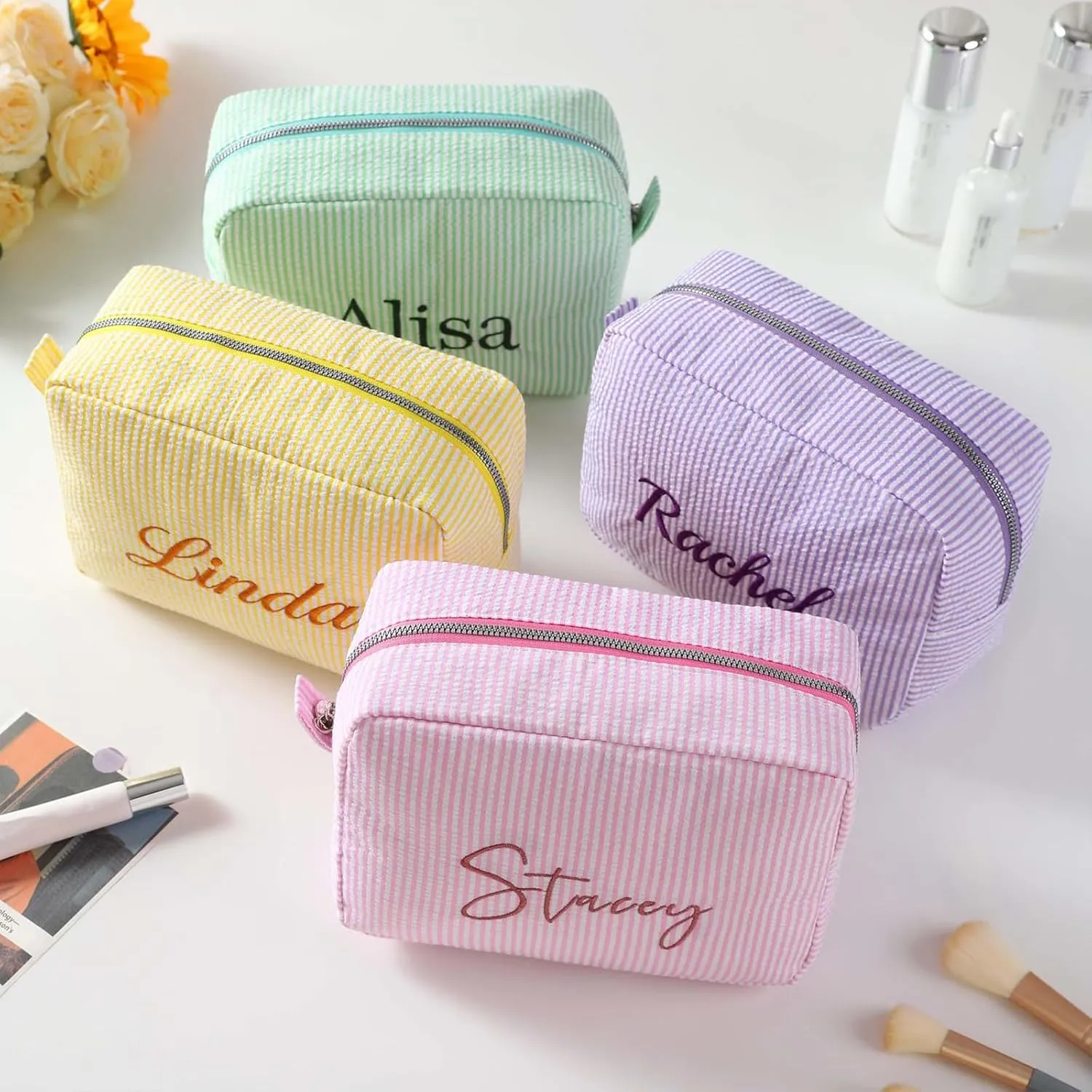 Personalized Makeup Bag Custom Embroidery Premium Travel Toiletry Bag for Women Durable Cosmetic Pouch for Daily Use, Gym, Travel (Yellow)