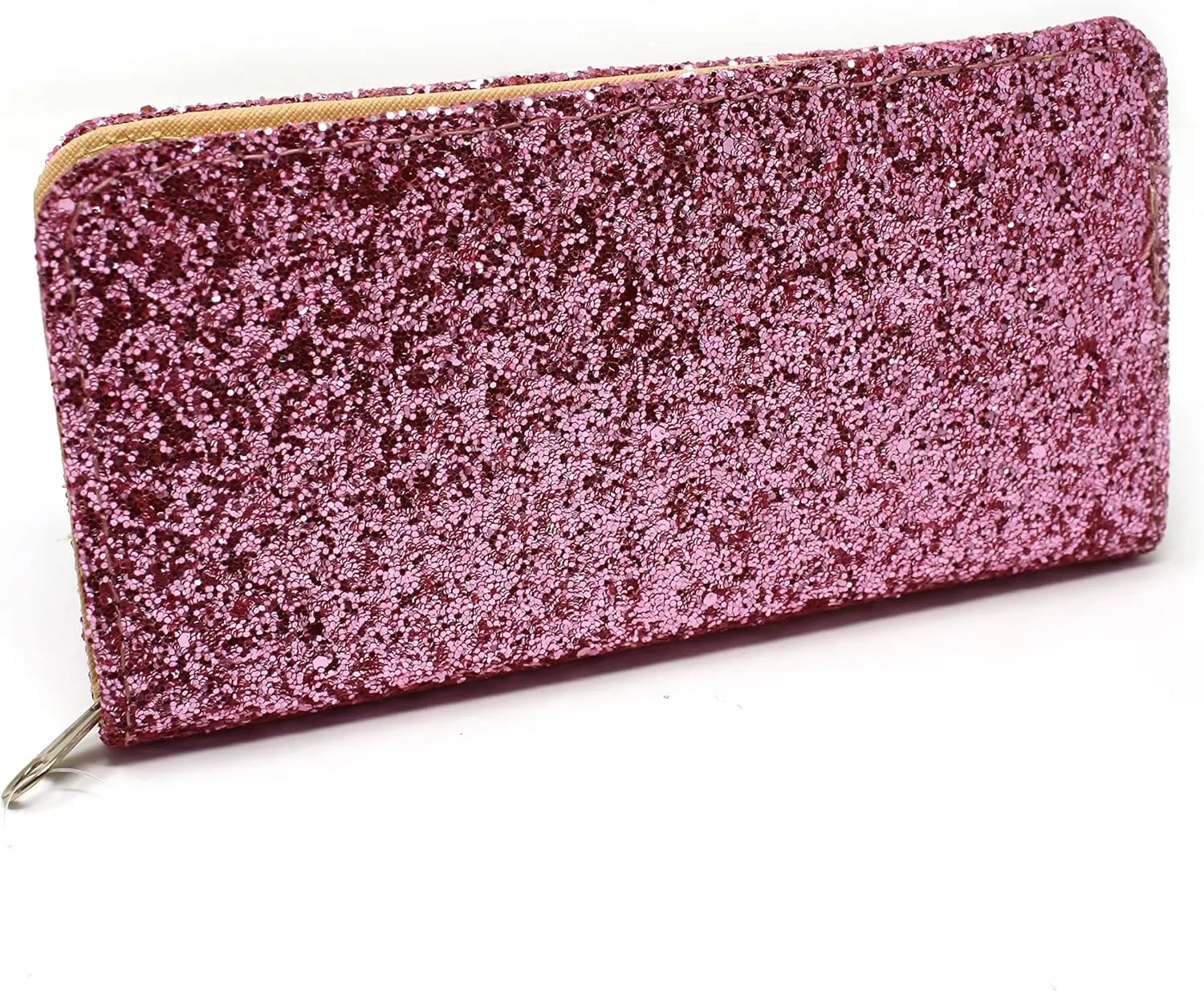 Pink Glitter Wallet Clutch - Evening, Party, Club - 8"x4", Zipper, 3 Sections
