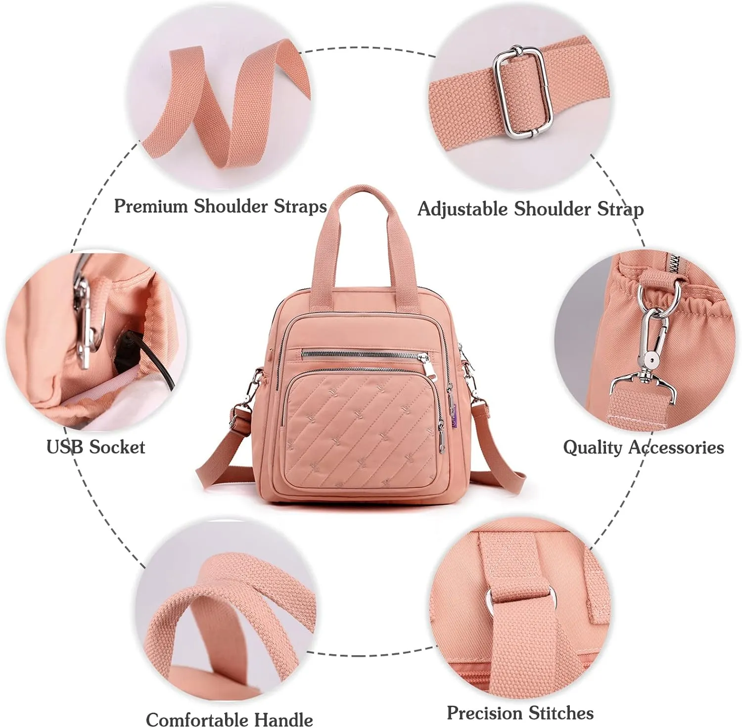 PORRASSO Backpack Fashion Shoulder Bag Women Handbag Rucksack Daypack Nylon Crossbody Bag for Work Travel Daily Use Dark Blue