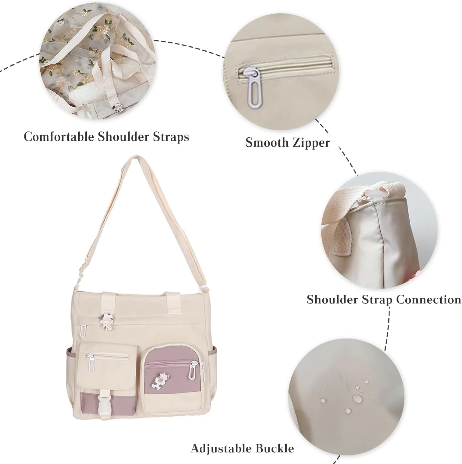 PORRASSO Crossbody Bag Cute Little Bear Shoulder Bag Nylon Messenger Bag Women Satchel for Travel Daily Use Black