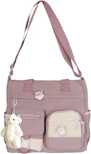 PORRASSO Crossbody Bag Cute Little Bear Shoulder Bag Nylon Messenger Bag Women Satchel for Travel Daily Use Purple