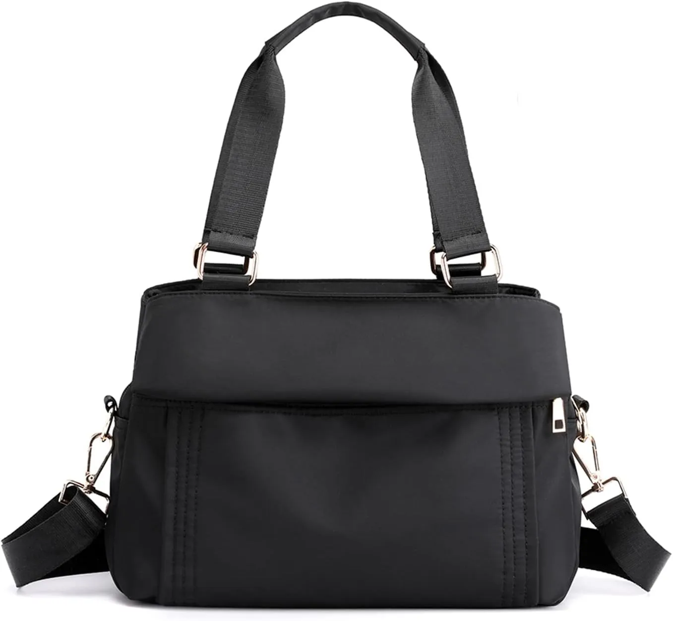 PORRASSO Crossbody Bag Nylon Shoulder Bag Women Multi-pocket Handbag Ladies Satchel Tote for Travel Work Daily Use Black