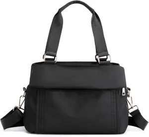 PORRASSO Crossbody Bag Nylon Shoulder Bag Women Multi-pocket Handbag Ladies Satchel Tote for Travel Work Daily Use Black