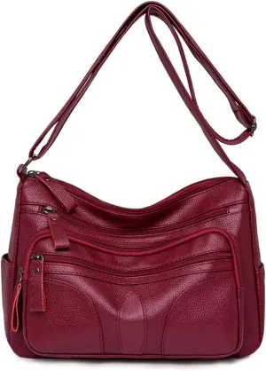 PORRASSO Women Crossbody Bag Casual Shoulder Bag Leather Waterproof Messenger Bag Ladies Satchel Bag for Work Travel Daily Use Red