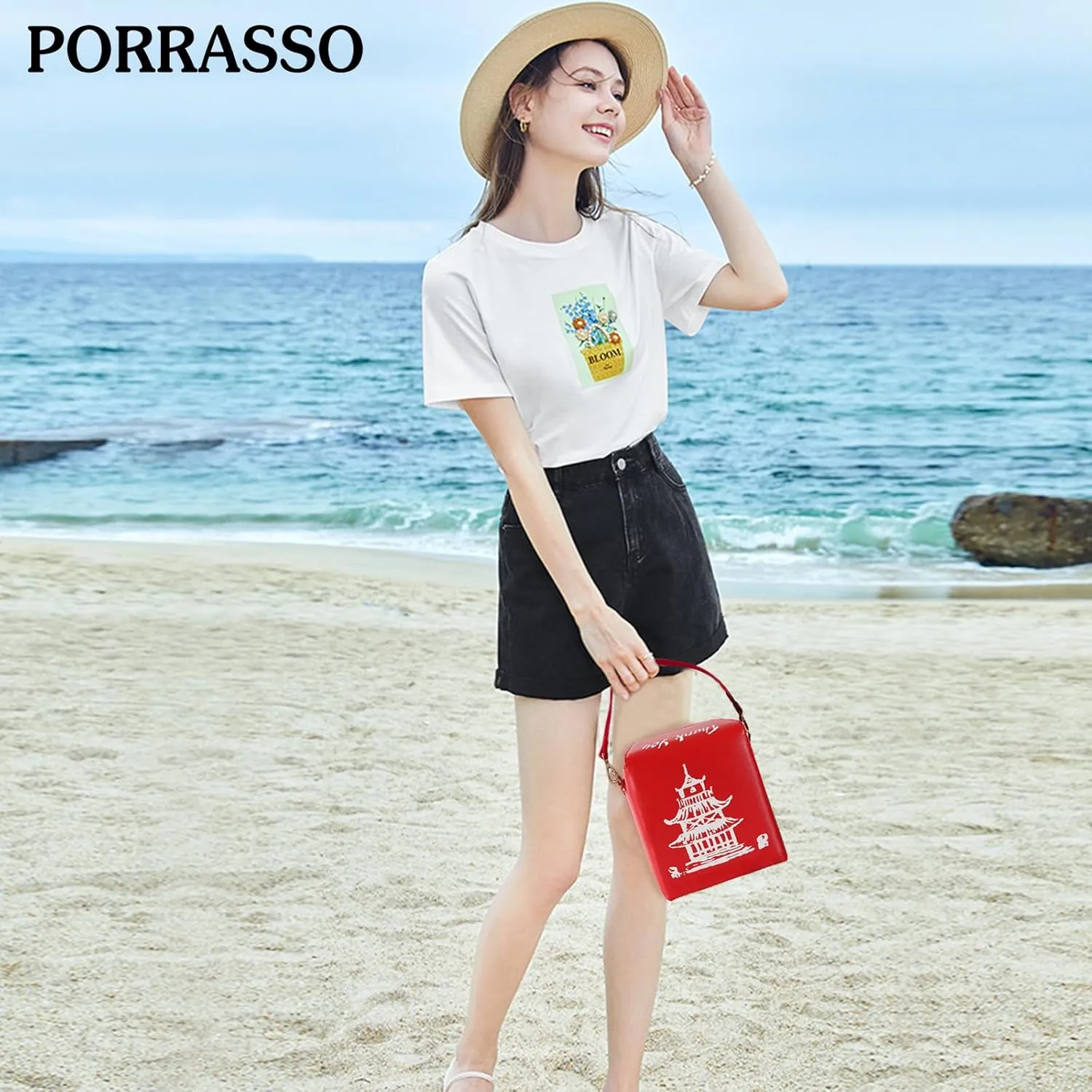 PORRASSO Women Crossbody Bag Handbag Fashion Shoulder Bag Ladies Satchel with Two Strap for Work Travel Daily Use Red