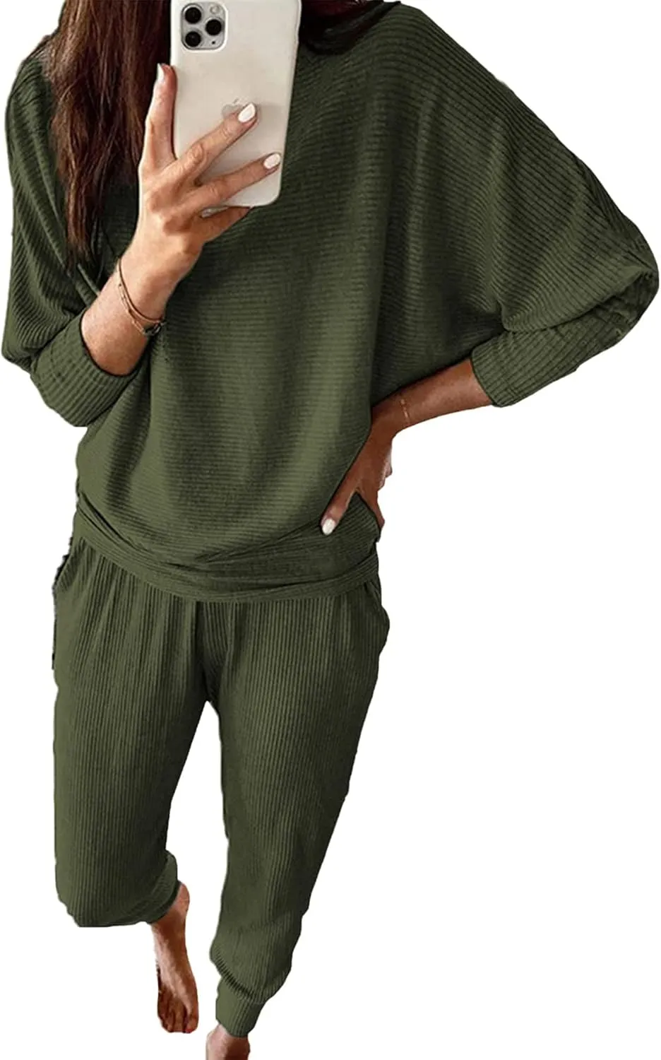 PRETTYGARDEN Women's Fall 2 Piece Outfits Fashion Sweatsuit Long Sleeve Pullover Pants Ribbed Spring Matching Lounge Set