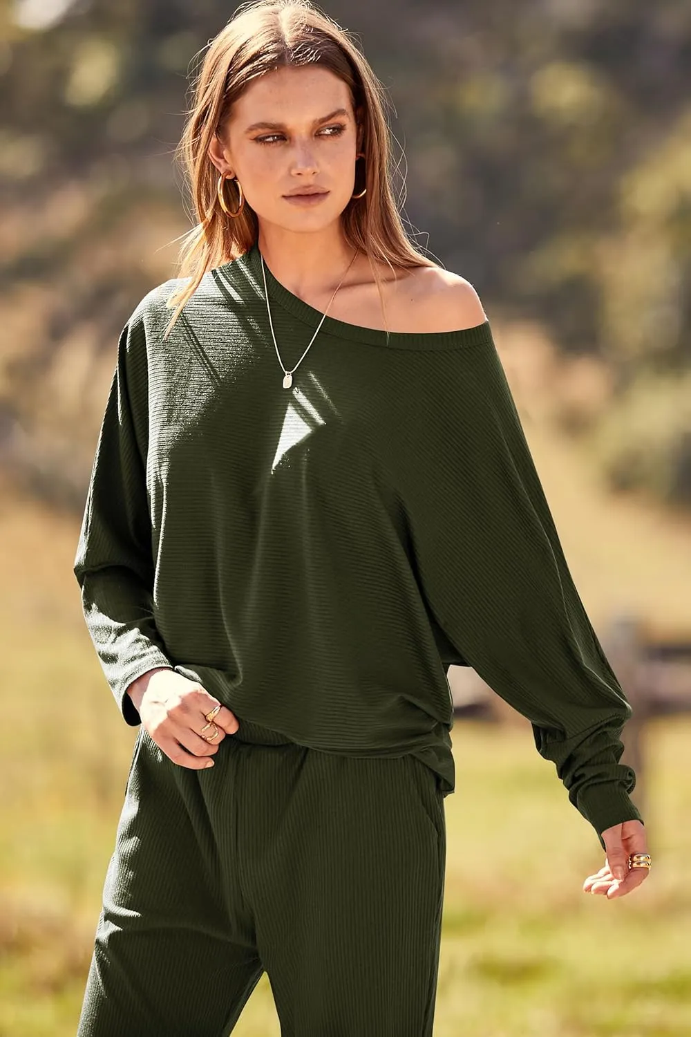 PRETTYGARDEN Women's Fall 2 Piece Outfits Fashion Sweatsuit Long Sleeve Pullover Pants Ribbed Spring Matching Lounge Set