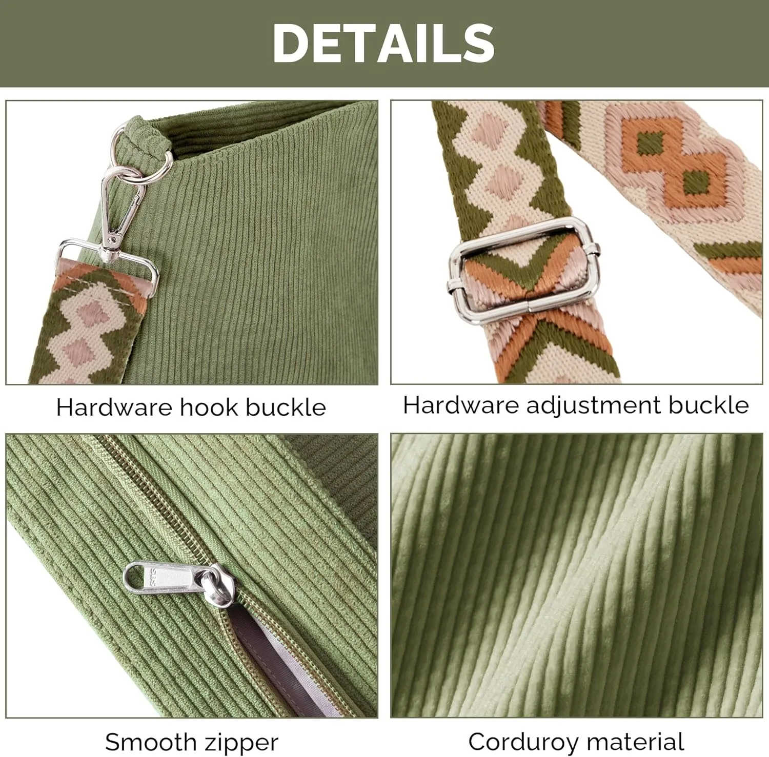 Prite Womens Corduroy Tote Bag with Zipper, Stylish Shoulder Bag with Adjustment Straps for Work, Travel, Daily Use