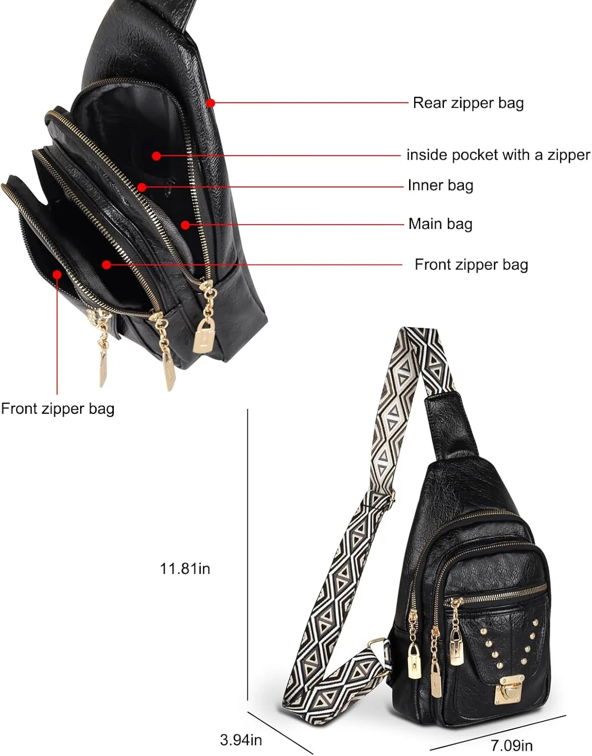 Relang Sling Bag for Women Crossbody, Leather Cross Body Fanny Packs for Women, Trendy Chest Bag for Travel and Daily Use