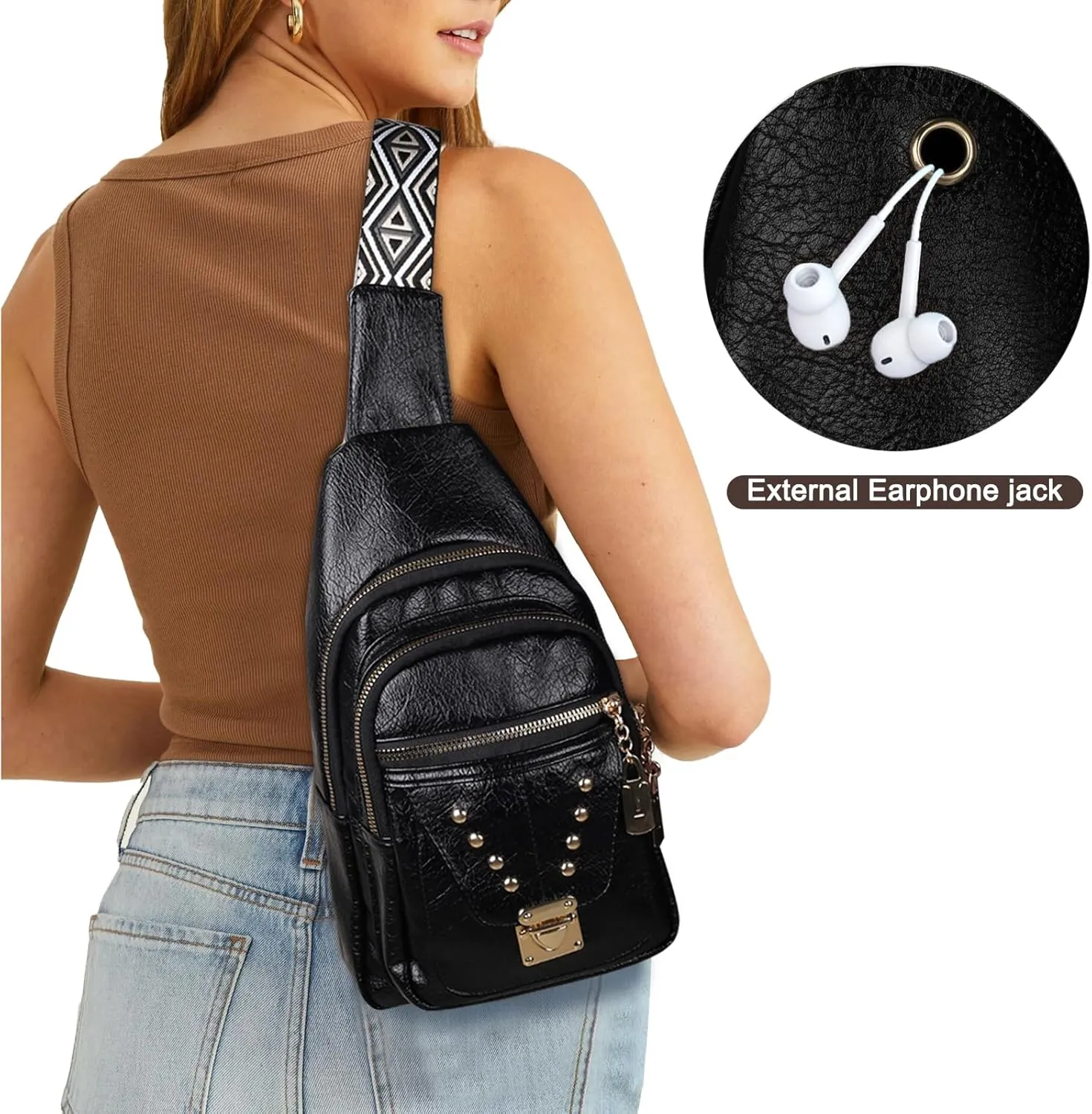 Relang Sling Bag for Women Crossbody, Leather Cross Body Fanny Packs for Women, Trendy Chest Bag for Travel and Daily Use