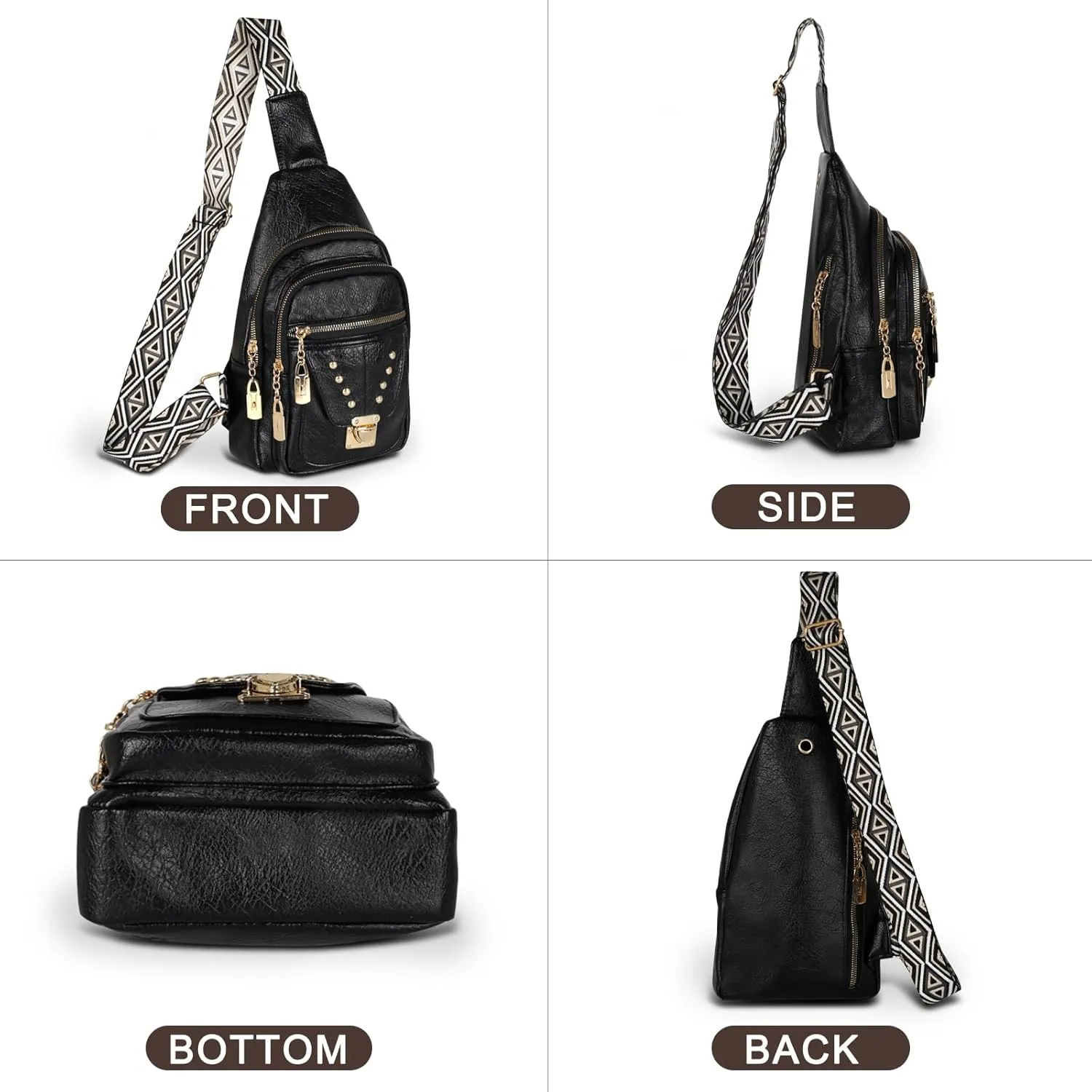 Relang Sling Bag for Women Crossbody, Leather Cross Body Fanny Packs for Women, Trendy Chest Bag for Travel and Daily Use