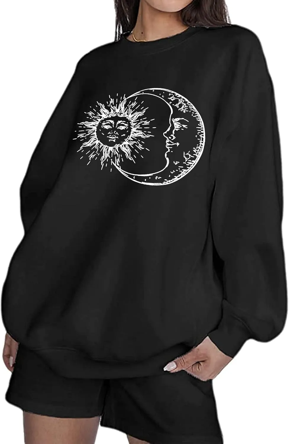 Remidoo Women's Oversized Sun and Moon Graphic Sweatshirts Long Sleeve Pullover Tops