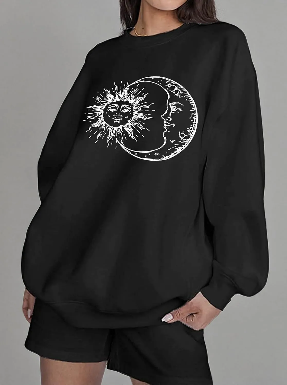 Remidoo Women's Oversized Sun and Moon Graphic Sweatshirts Long Sleeve Pullover Tops