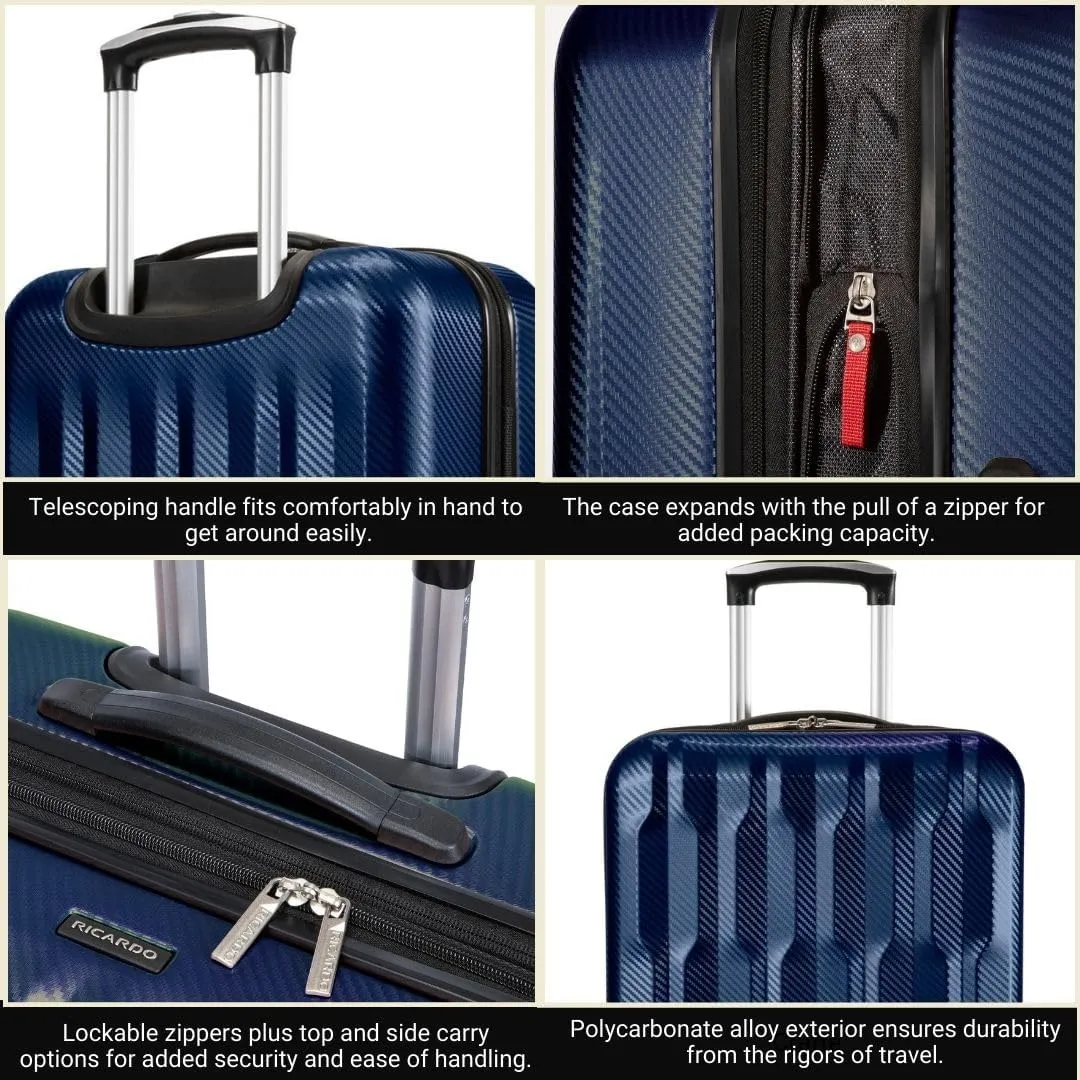 Ricardo Beverly Hills Lombard Hardside Carry-On Luggage  Expandable Travel Bag with 8-Spinner Dual Wheels & Telescoping Handle. 21-inch, Royal Blue