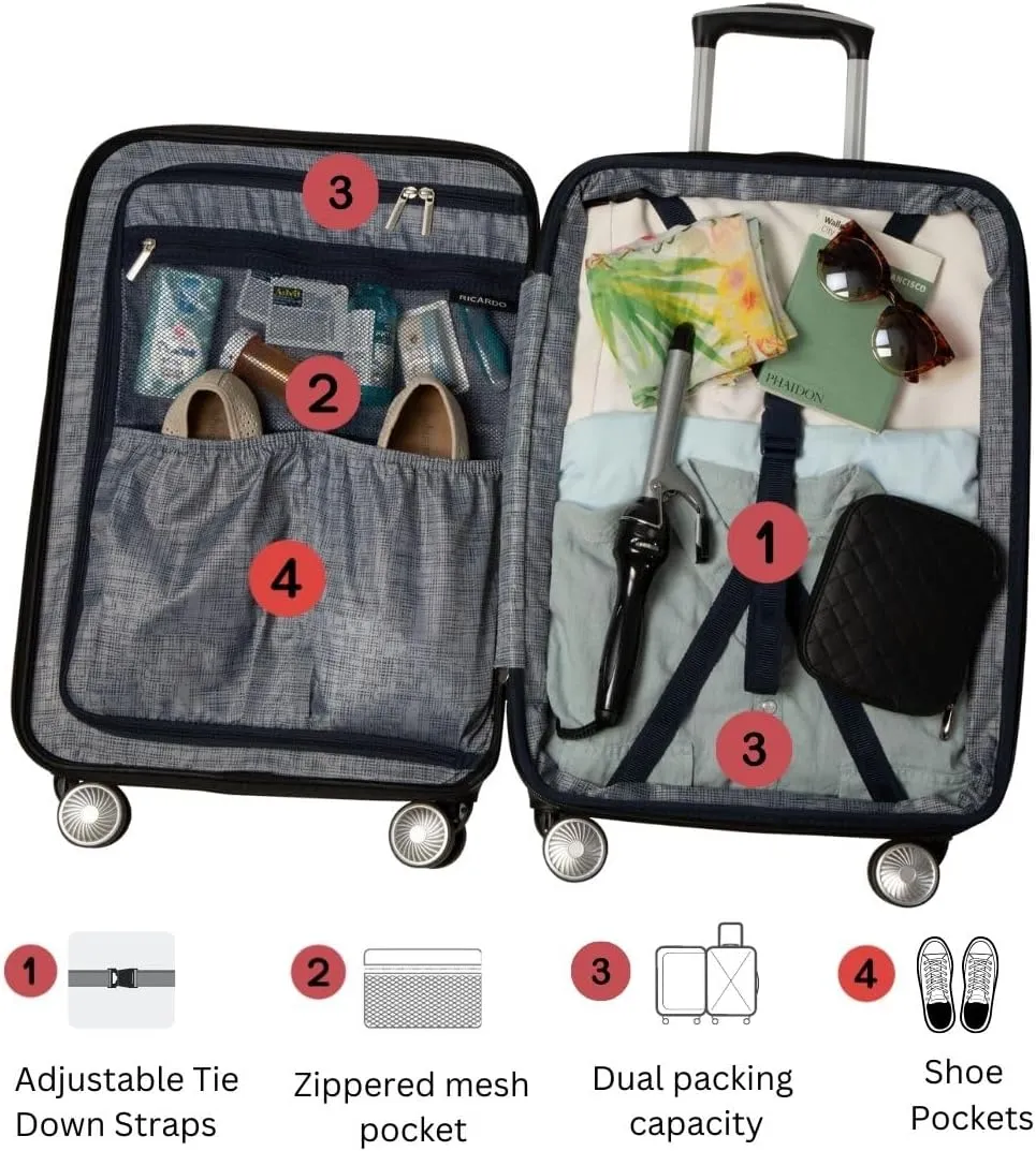 Ricardo Beverly Hills Lombard Hardside Carry-On Luggage  Expandable Travel Bag with 8-Spinner Dual Wheels & Telescoping Handle. 21-inch, Royal Blue