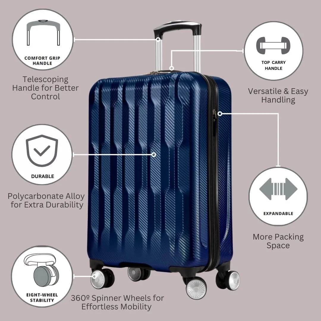 Ricardo Beverly Hills Lombard Hardside Carry-On Luggage  Expandable Travel Bag with 8-Spinner Dual Wheels & Telescoping Handle. 21-inch, Royal Blue