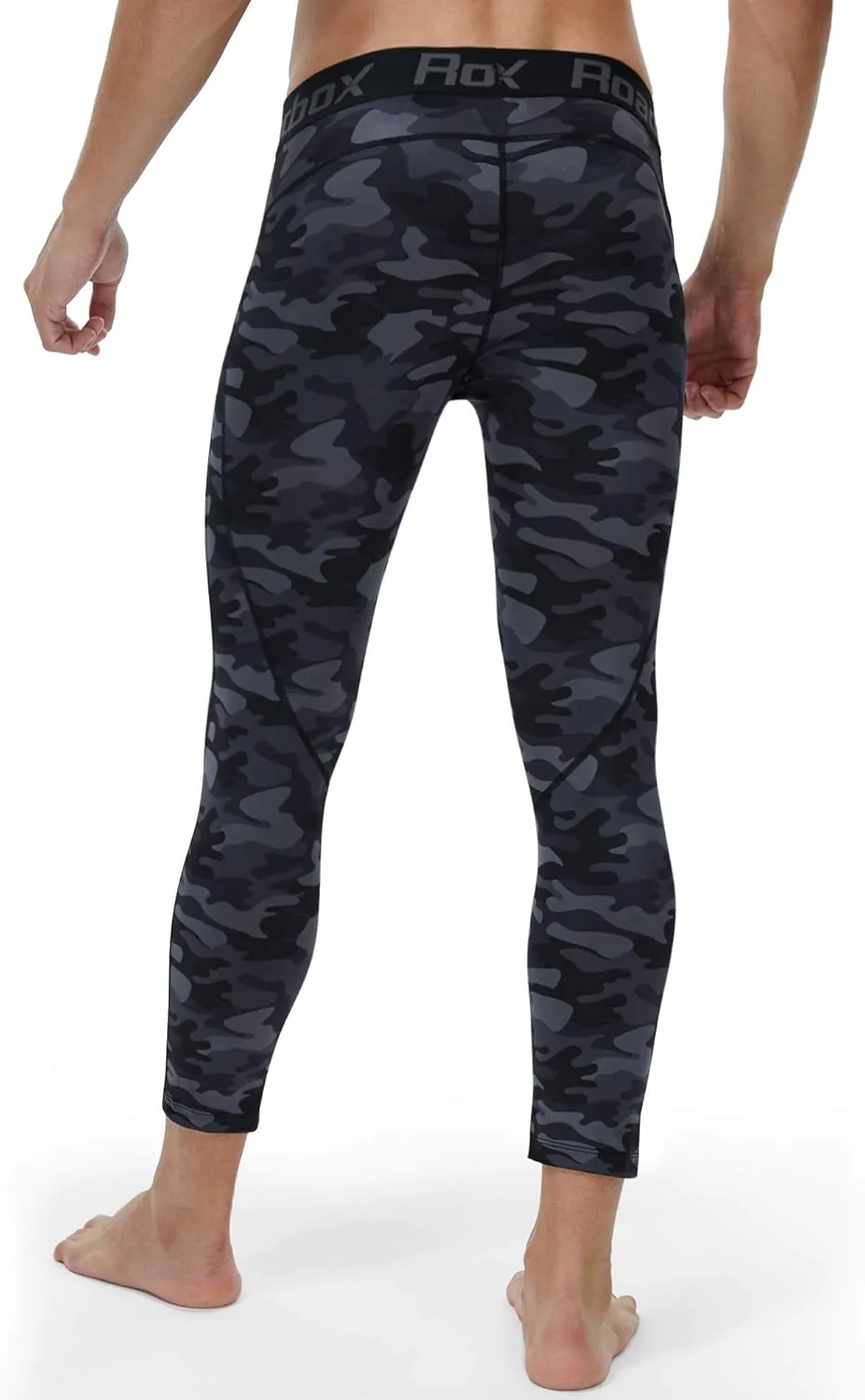 Roadbox 2 Pack Men's 3/4 Compression Pants, Athletic Basketball Workout Tights Leggings, Sport Running Spandex Base Layer