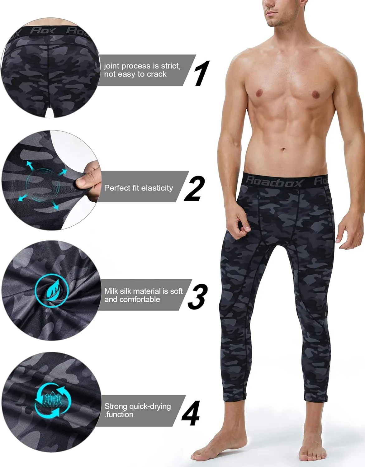 Roadbox 2 Pack Men's 3/4 Compression Pants, Athletic Basketball Workout Tights Leggings, Sport Running Spandex Base Layer
