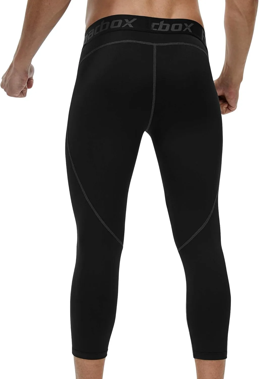 Roadbox 2 Pack Men's 3/4 Compression Pants, Athletic Basketball Workout Tights Leggings, Sport Running Spandex Base Layer