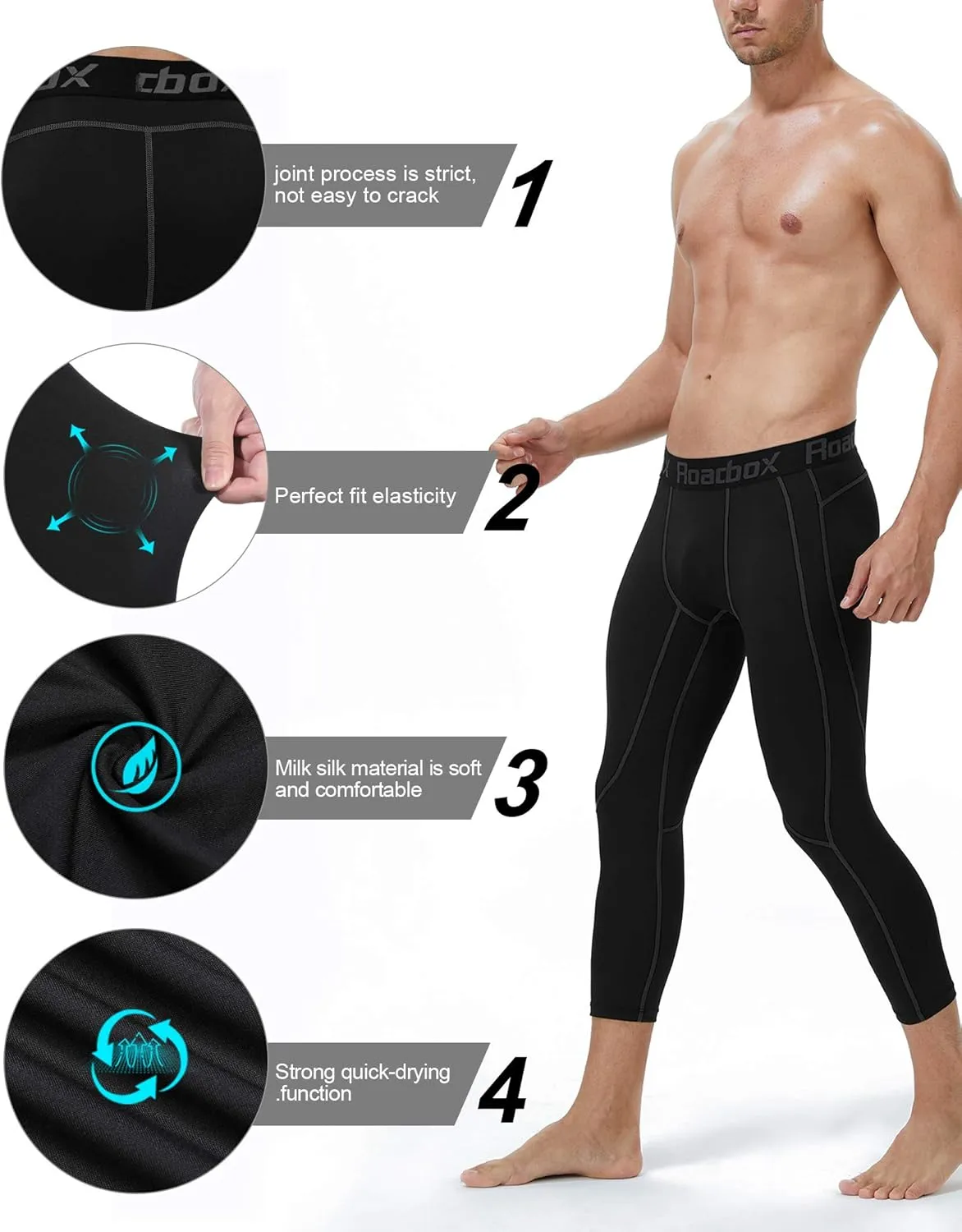 Roadbox 2 Pack Men's 3/4 Compression Pants, Athletic Basketball Workout Tights Leggings, Sport Running Spandex Base Layer
