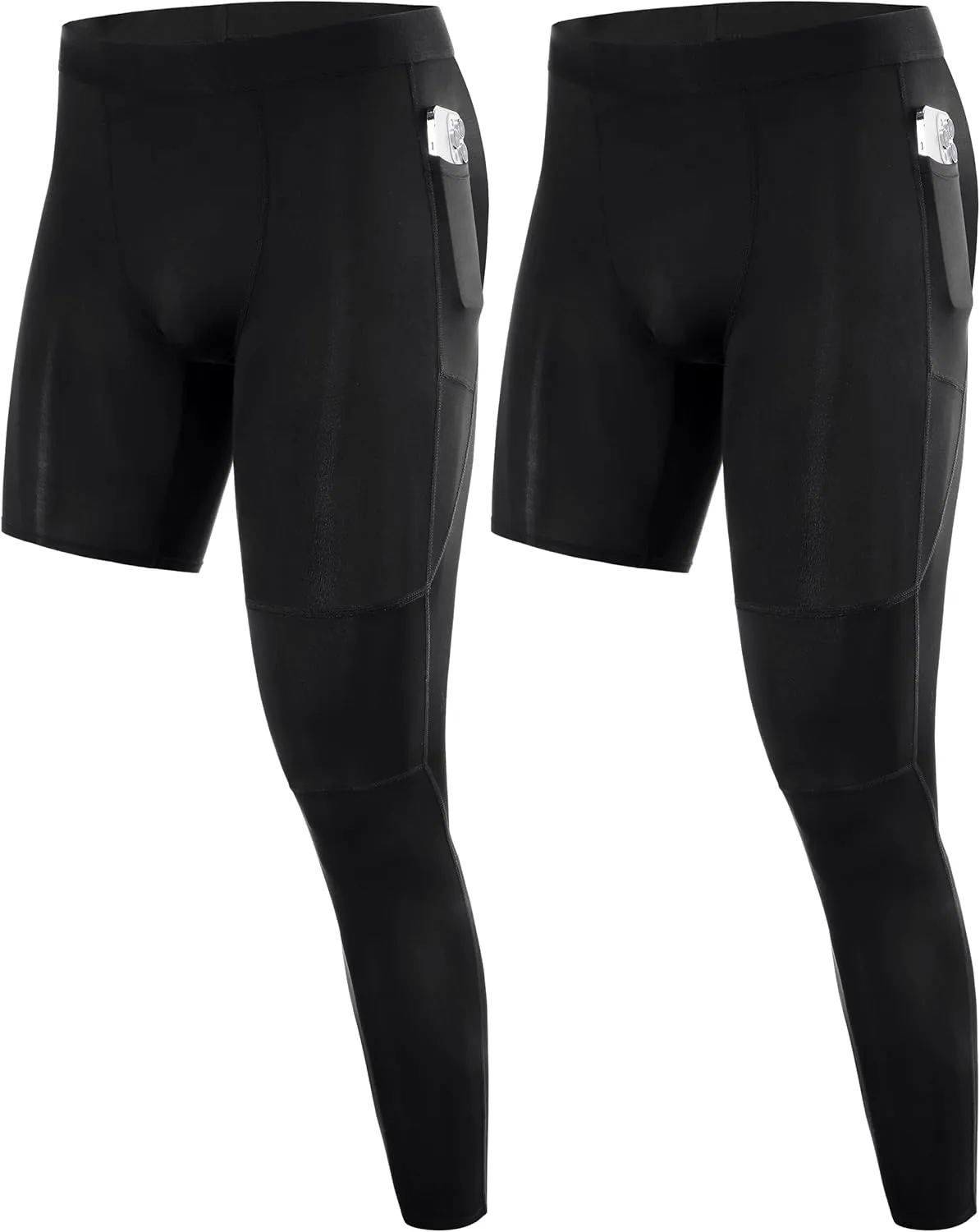 Roadbox Men's Basketball One Leg Tights, 1/2 Single Leg Compression Pants Sports Base Layer Leggings Underwear with Pockets