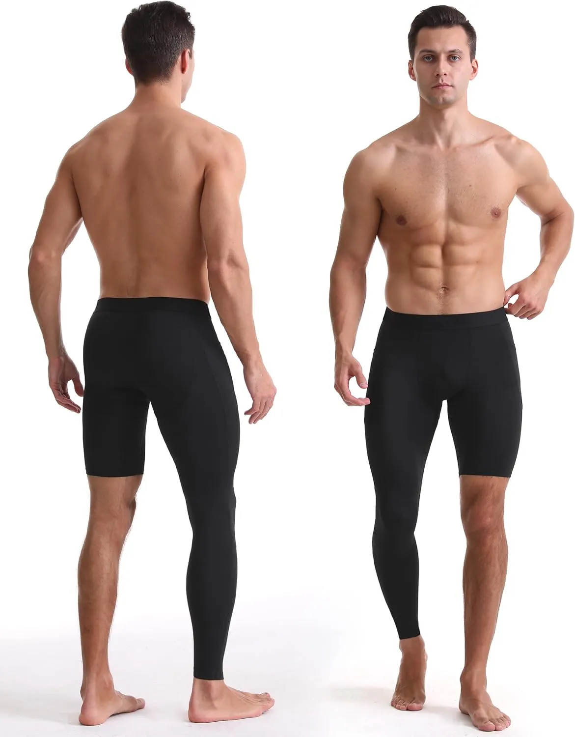 Roadbox Men's Basketball One Leg Tights, 1/2 Single Leg Compression Pants Sports Base Layer Leggings Underwear with Pockets